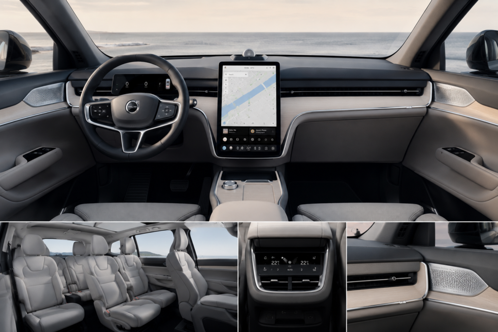 simple interior pictures of Volvo EX90 in one frame