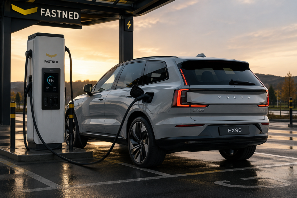 Volvo EX90 charged at the power station of Volvo