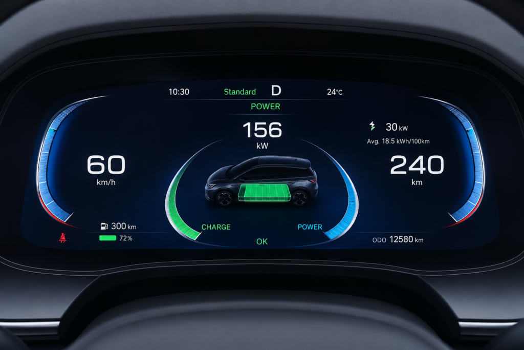 power information of BYD Dolphin show on cluster board